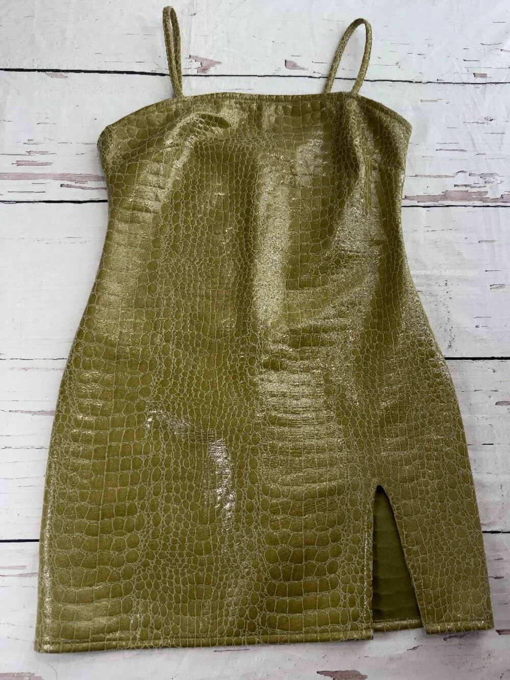 Motel Beige Croc Faux Leather Mini Dress‎ S Bodycon Slip Y2K